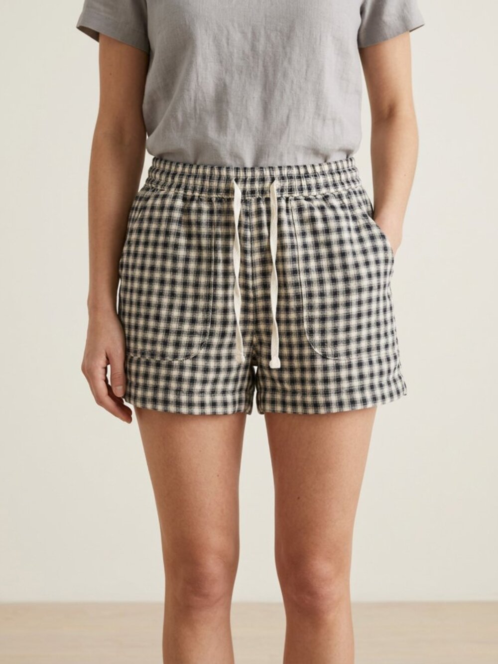 Quince Linen Plaid Shorts